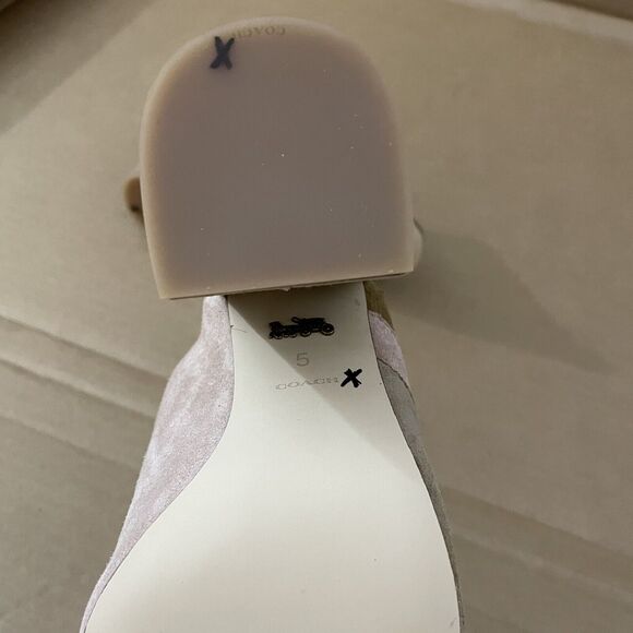 Coach Bria Women Tan Pink Oat Pale Blush Open Toe Block Heel CB Mules Size 5B - Picture 9 of 12